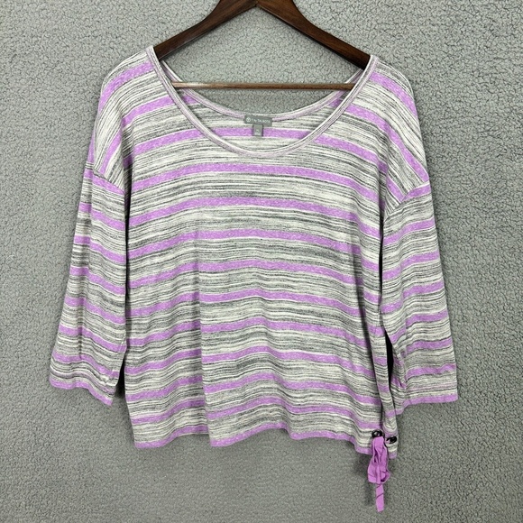 T by Talbots XL Top‎ Striped Gray Purple Drawstring Hem Slouchy Soft Knit Comfy - Picture 1 of 6